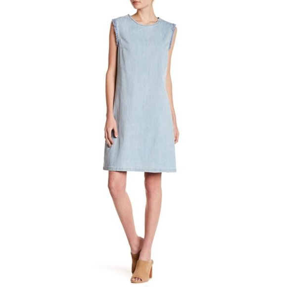 Hope and Harlow New Frayed Sleeveless Relaxed Fit Denim Shift Dress - Size 2 - Picture 1 of 6